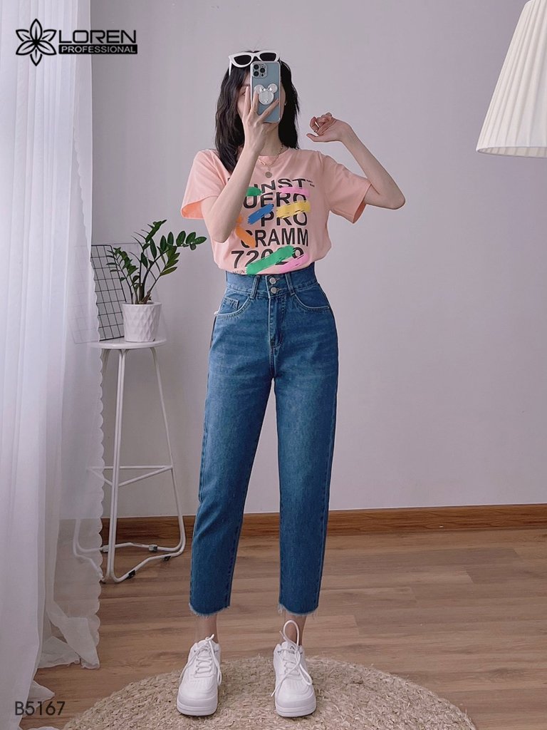 Quần jean baggy LOREN kiểu nút tua B5167