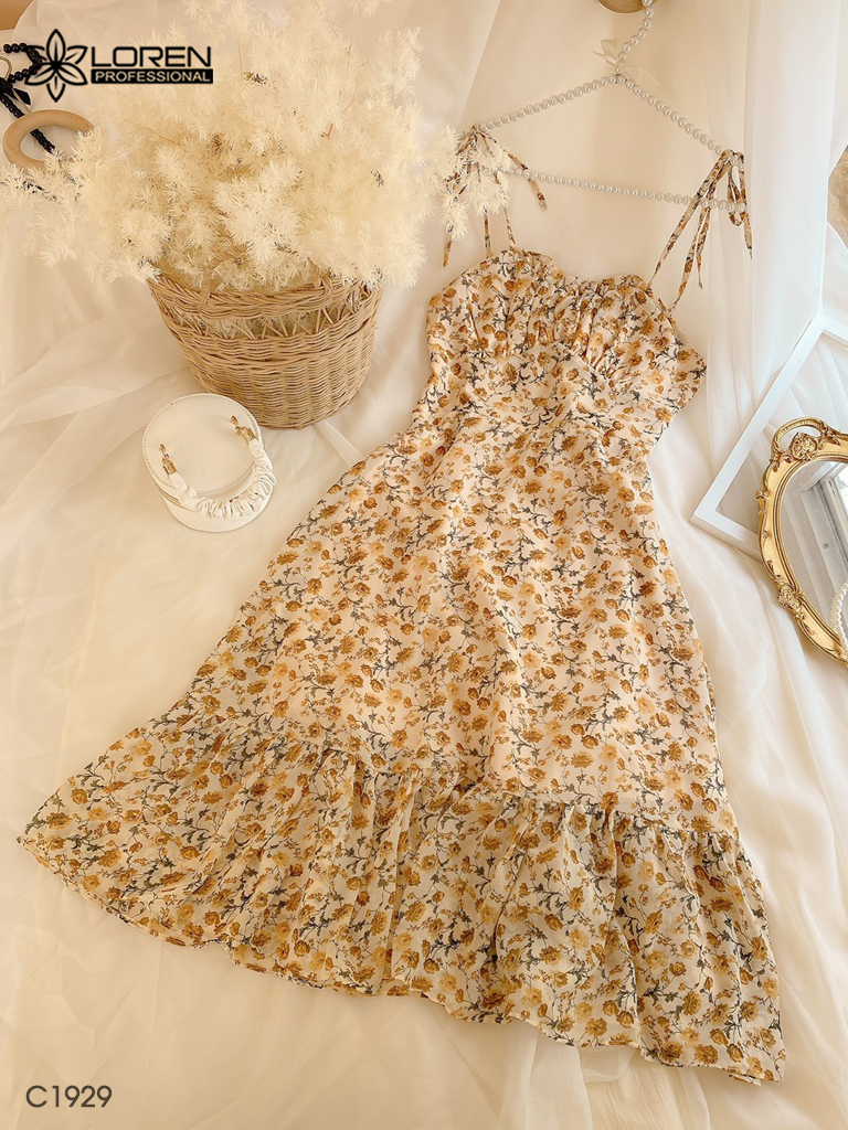 Đầm maxi LOREN hoa đuôi cá cột vai C1929