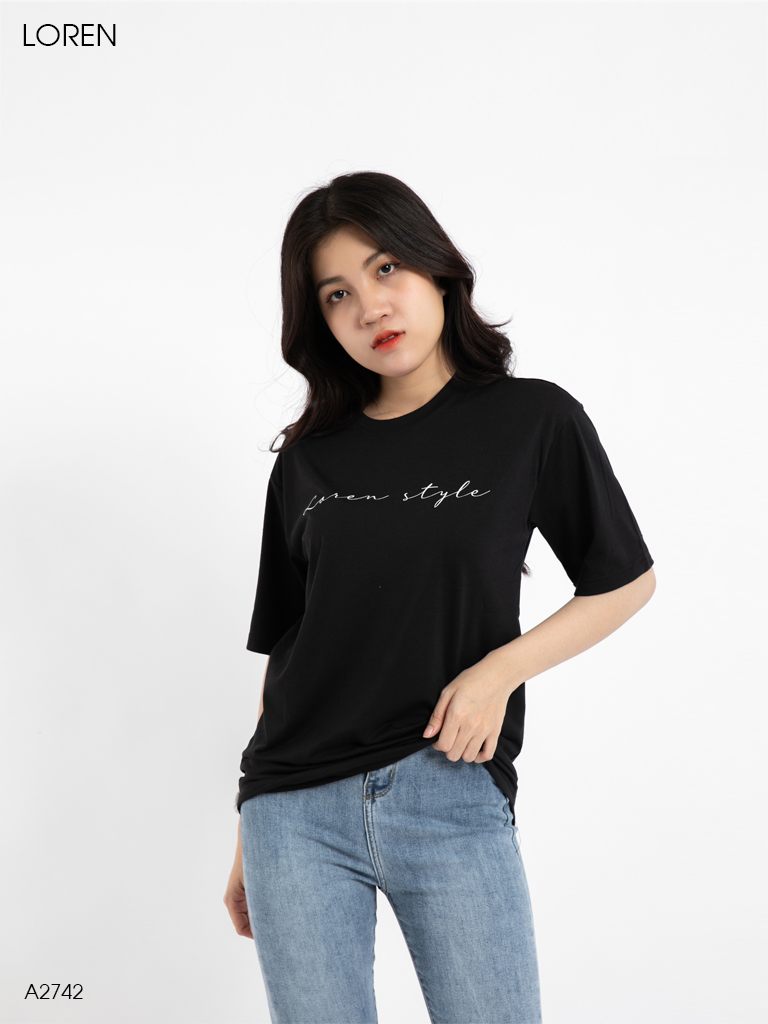Áo thun nữ LOREN chữ Loren style đen A2742