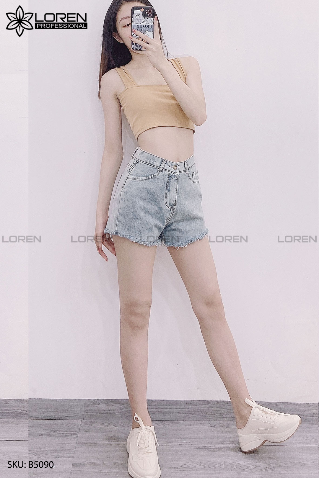 Quần jean short tua xanh B5090