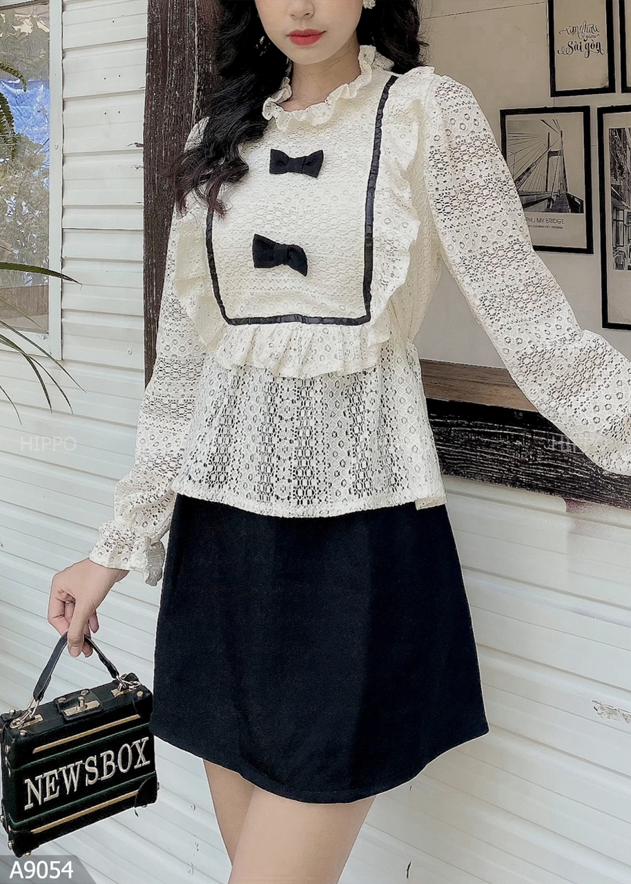 Set áo nơ chân váy đen A9054