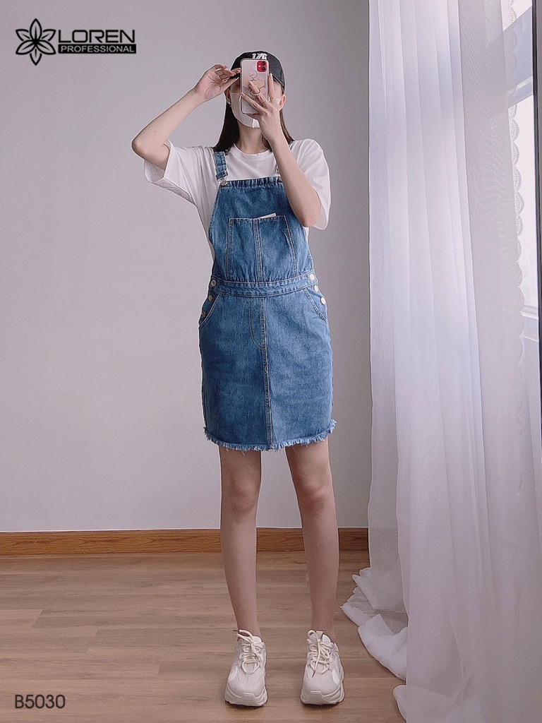 Váy yếm jean LOREN tua xanh B5030