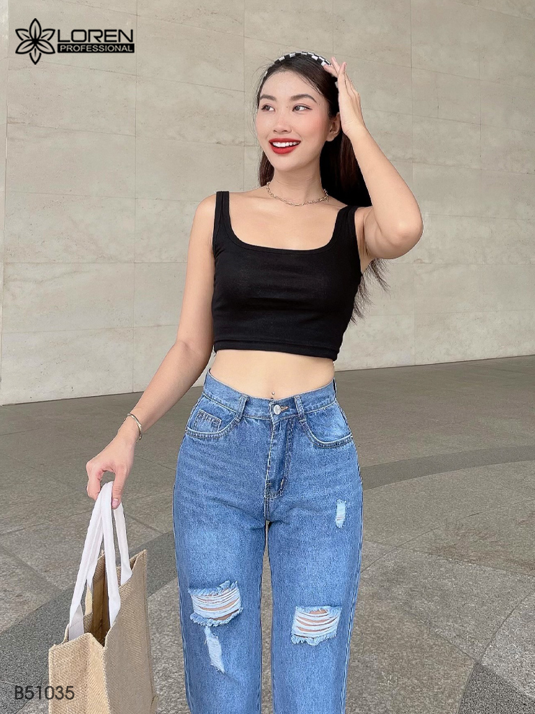 Quần jean baggy LOREN rách tua B51035