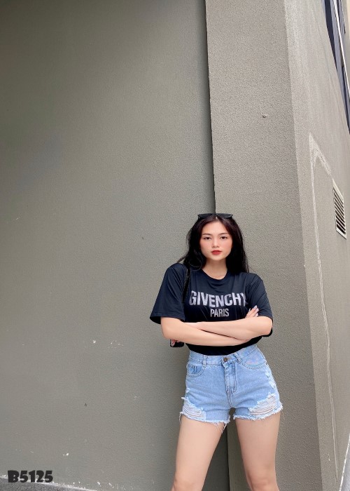 Quần jean short rách tua xanh B5125