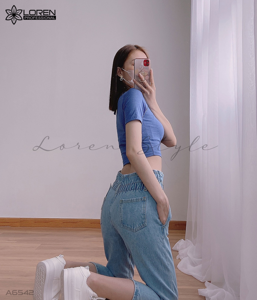 Áo croptop cổ vuông xanh A6542