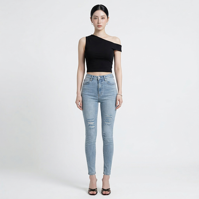 Quần jean skinny LOREN rách xanh B5068