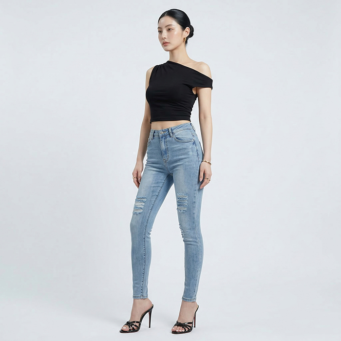 Quần jean skinny LOREN rách xanh B5068