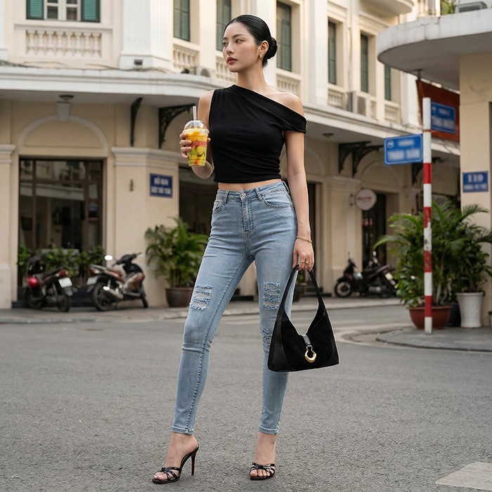 Quần jean skinny LOREN rách xanh B5068