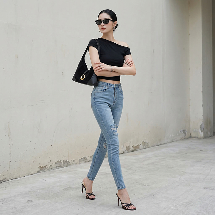 Quần jean skinny LOREN rách xanh B5068