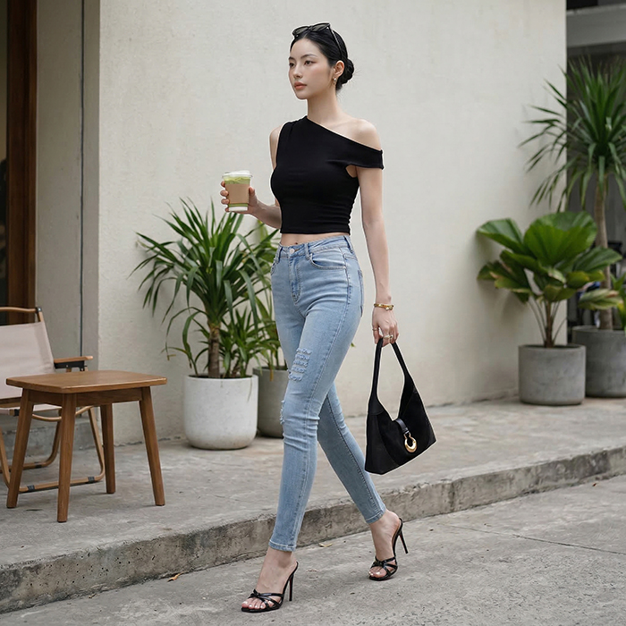 Quần jean skinny LOREN rách xanh B5068