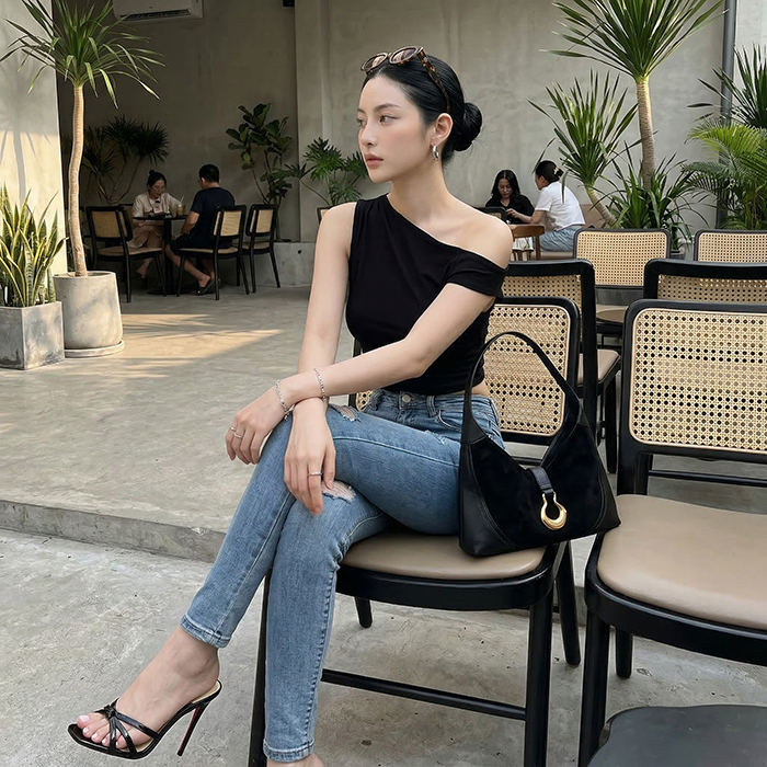 Quần jean skinny LOREN rách xanh B5068