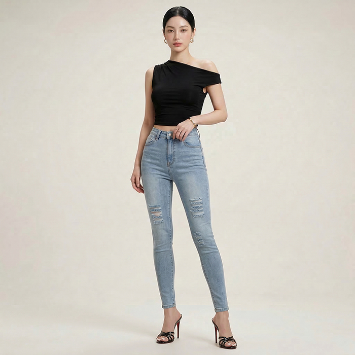 Quần jean skinny LOREN rách xanh B5068
