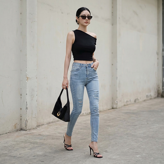 Quần jean skinny LOREN rách xanh B5068