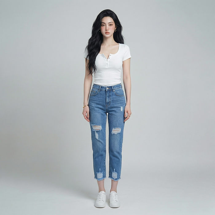 Quần jean baggy LOREN rách tua B51035
