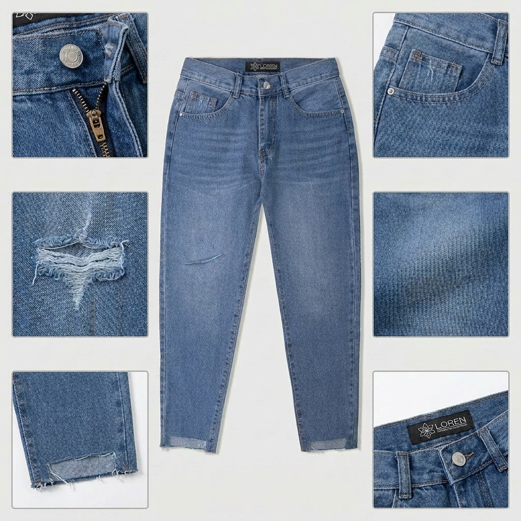Quần jean baggy LOREN rách tua B51036