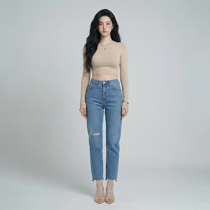 Quần jean baggy LOREN rách tua B51036