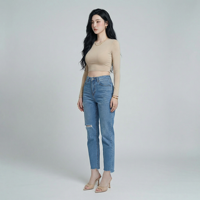 Quần jean baggy LOREN rách tua B51036