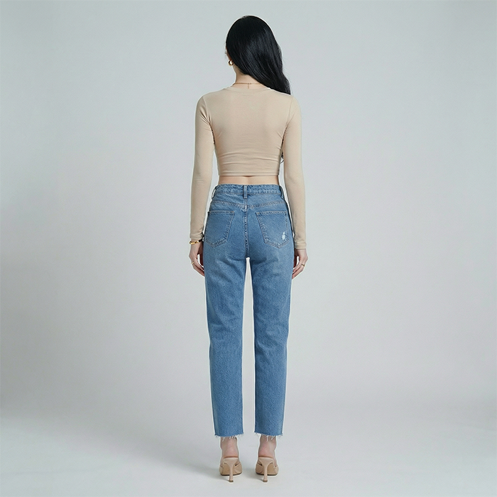 Quần jean baggy LOREN rách tua B51036