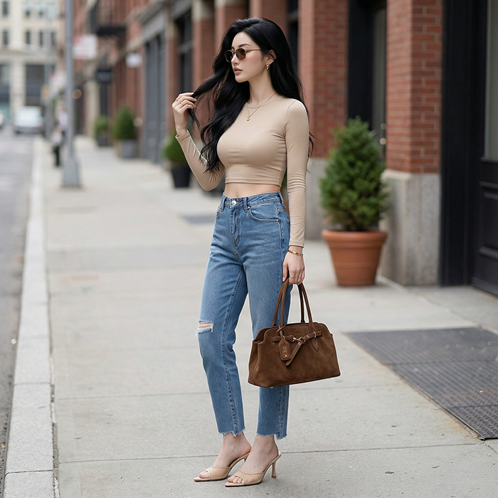 Quần jean baggy LOREN rách tua B51036
