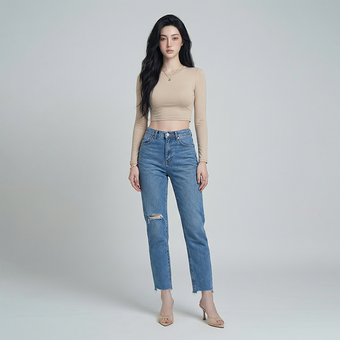 Quần jean baggy LOREN rách tua B51036