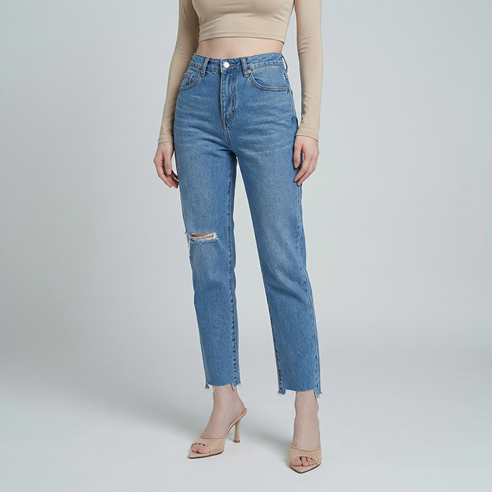 Quần jean baggy LOREN rách tua B51036