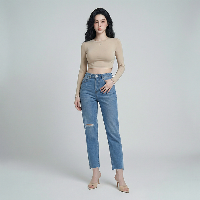 Quần jean baggy LOREN rách tua B51036