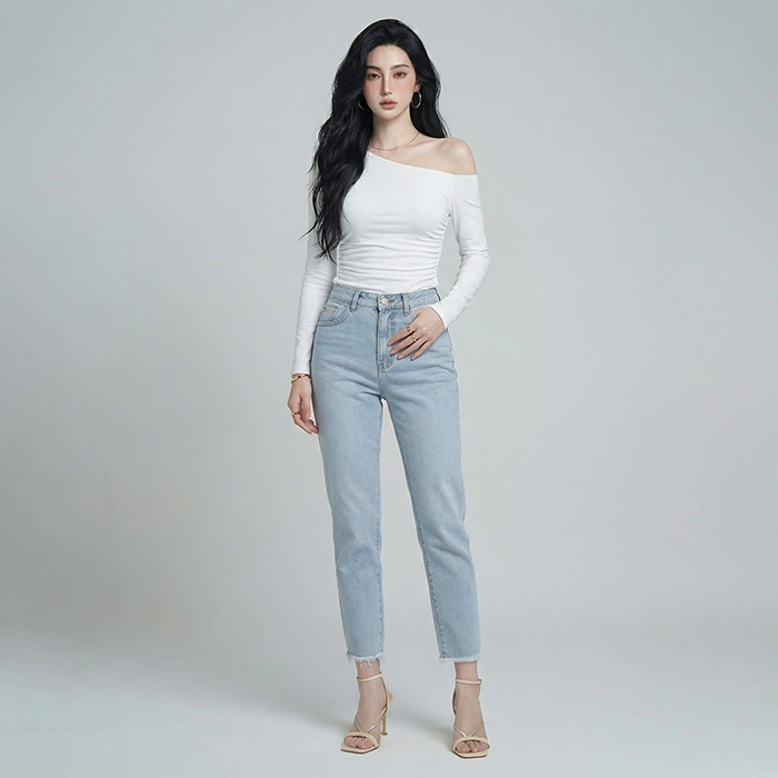 Quần jean baggy LOREN tua B51037