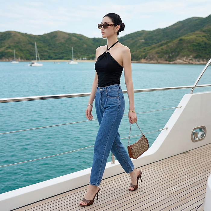 Quần jean baggy LOREN trơn kiểu túi B51038