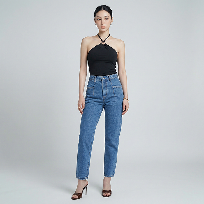 Quần jean baggy LOREN trơn kiểu túi B51038