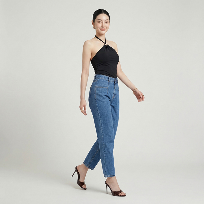 Quần jean baggy LOREN trơn kiểu túi B51038