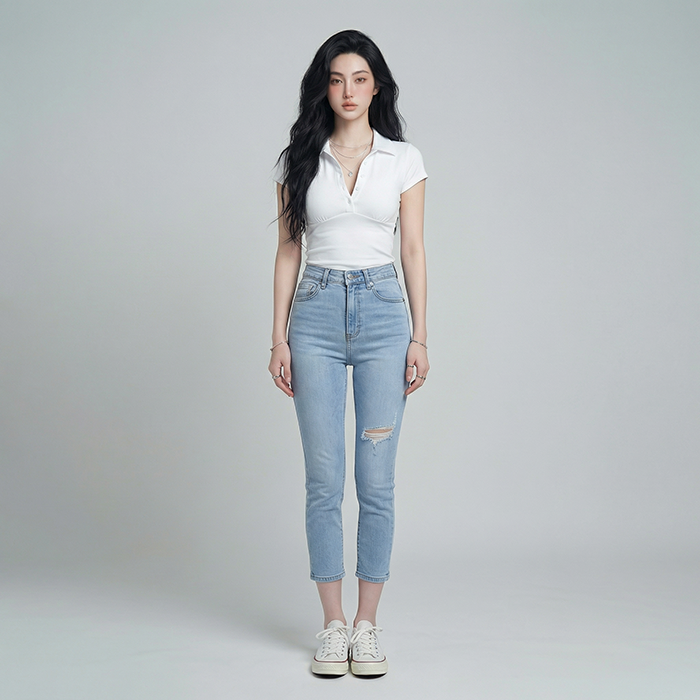 Quần jean nữ skinny LOREN lửng rách gối B51042