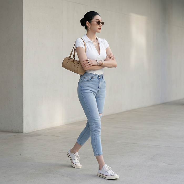 Quần jean nữ skinny LOREN lửng rách gối B51042