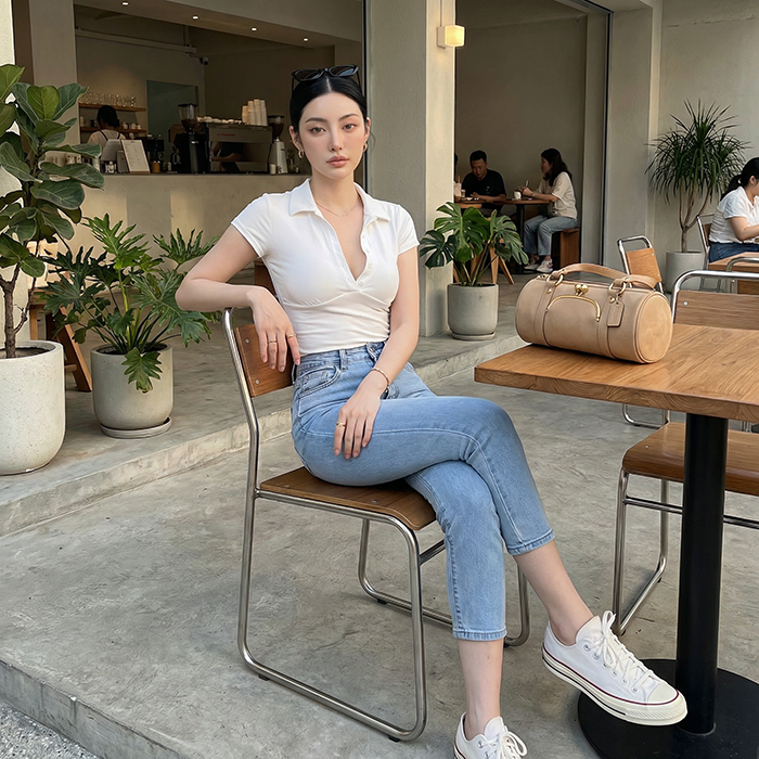 Quần jean nữ skinny LOREN lửng rách gối B51042