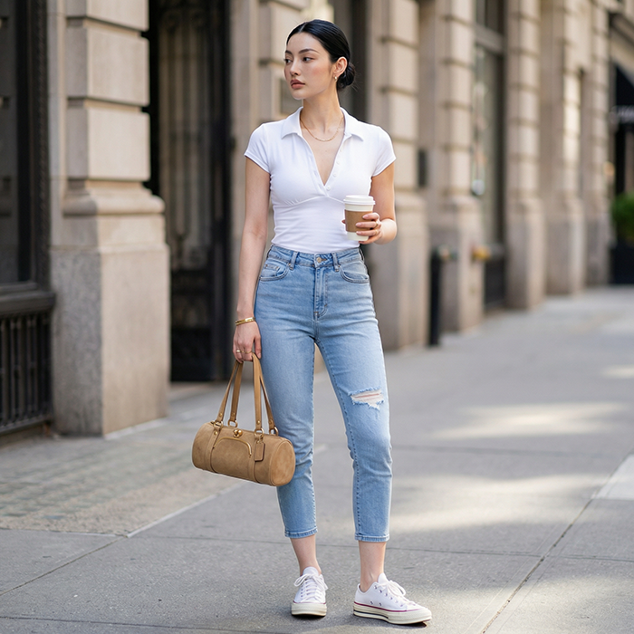 Quần jean nữ skinny LOREN lửng rách gối B51042