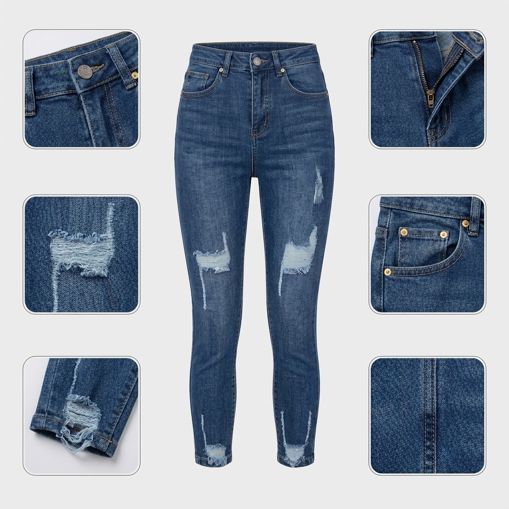 Quần jean nữ skinny LOREN lửng wash rách ống B51043