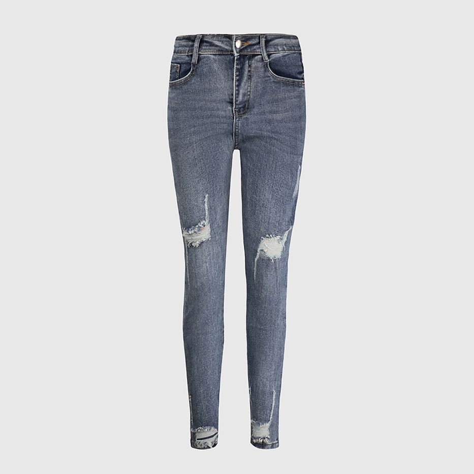 Quần jean nữ skinny LOREN lửng wash rách ống B51043