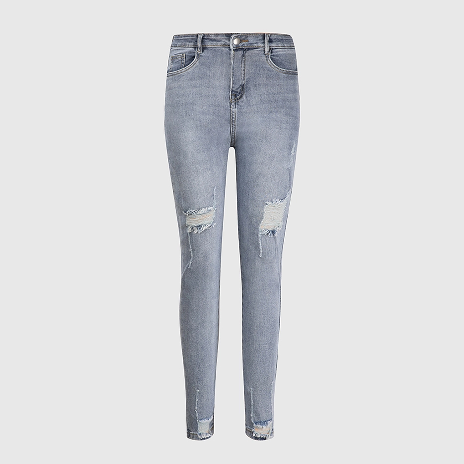 Quần jean nữ skinny LOREN lửng wash rách ống B51043