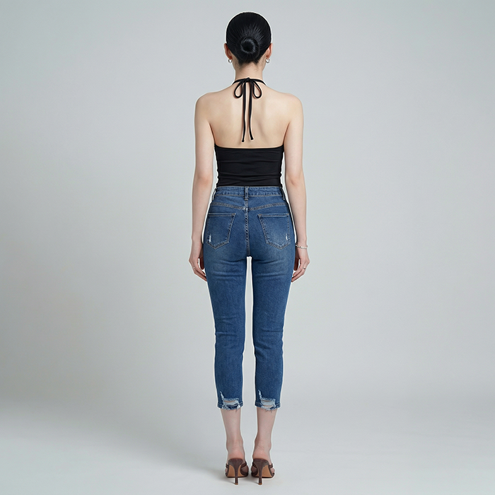 Quần jean nữ skinny LOREN lửng wash rách ống B51043