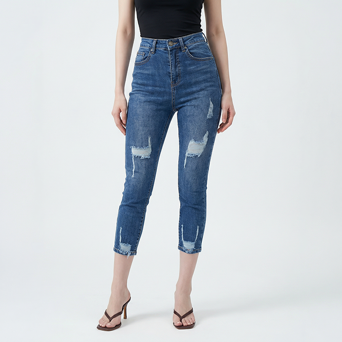 Quần jean nữ skinny LOREN lửng wash rách ống B51043