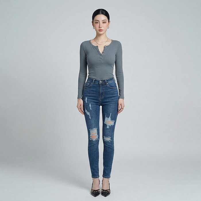 Quần jean nữ skinny LOREN wash rách B51044