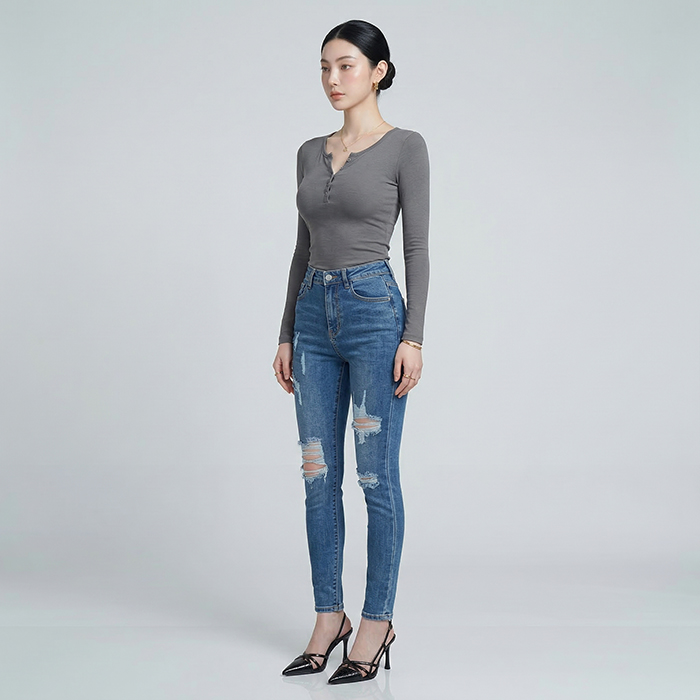 Quần jean nữ skinny LOREN wash rách B51044