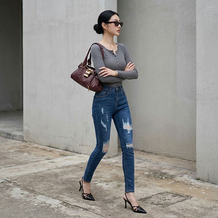 Quần jean nữ skinny LOREN wash rách B51044