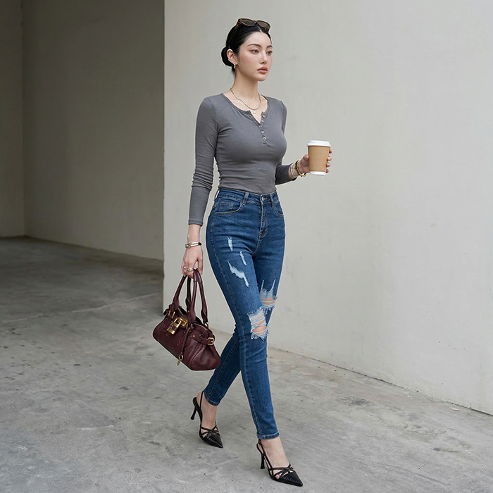 Quần jean nữ skinny LOREN wash rách B51044