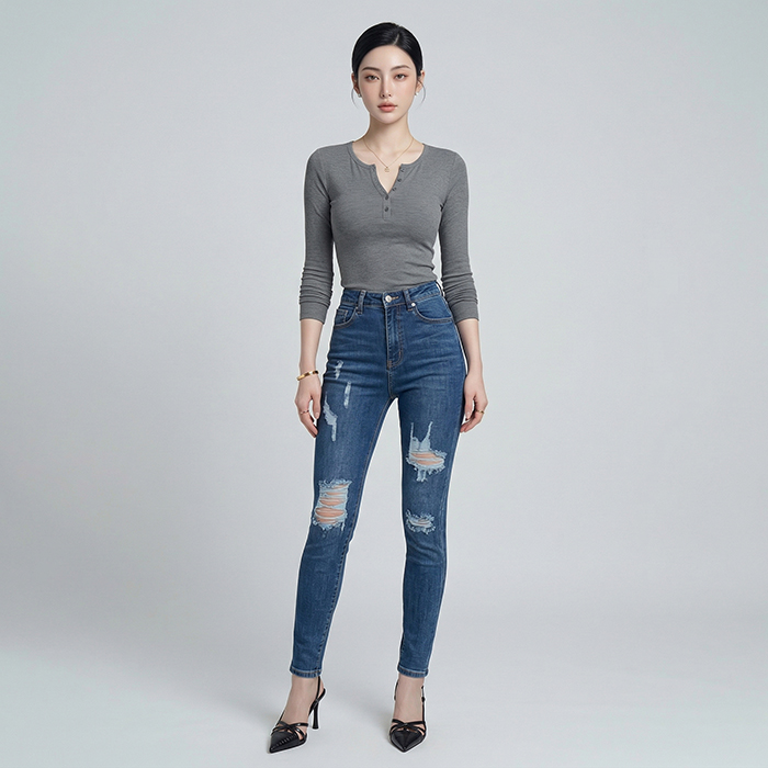 Quần jean nữ skinny LOREN wash rách B51044