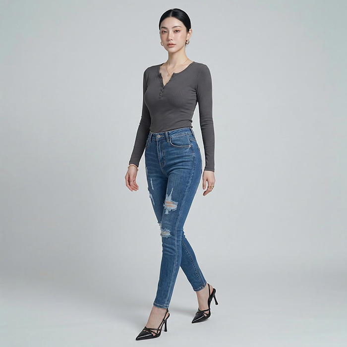 Quần jean nữ skinny LOREN wash rách B51044