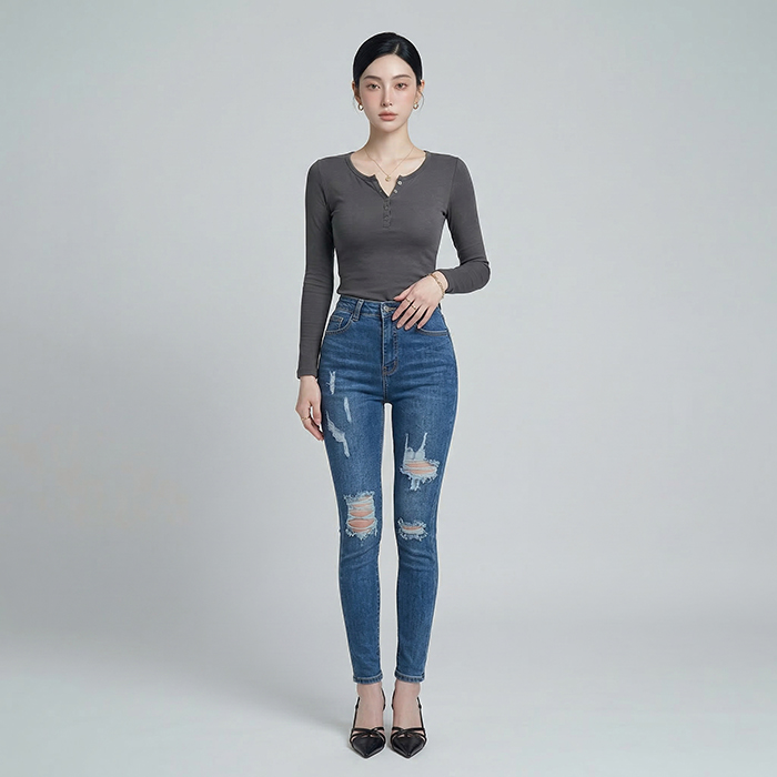 Quần jean nữ skinny LOREN wash rách B51044