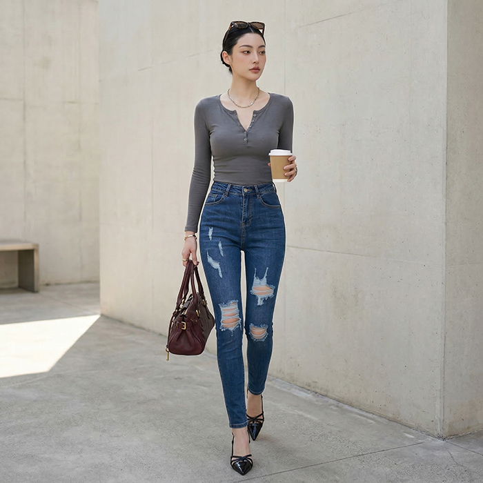 Quần jean nữ skinny LOREN wash rách B51044