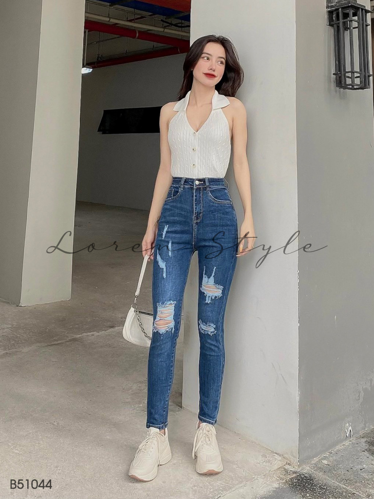Quần jean nữ skinny LOREN wash rách B51044
