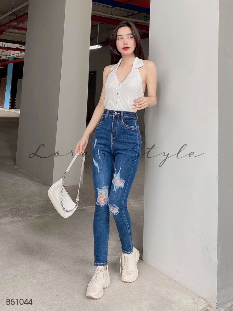 Quần jean nữ skinny LOREN wash rách B51044