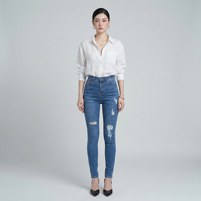 Quần jean nữ skinny LOREN wash rách gối B51045